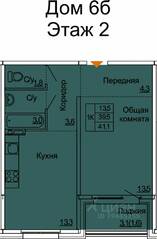 ЖК «Сибирь», планировка 1-комнатной квартиры, 41.10 м²