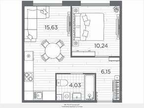ЖК «Plus Пулковский», планировка 1-комнатной квартиры, 36.05 м²
