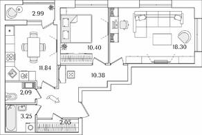 ЖК «БелАрт», планировка 2-комнатной квартиры, 59.81 м²