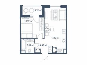 ЖК Светлый мир «Станция «Л», планировка 2-комнатной квартиры, 37.21 м²