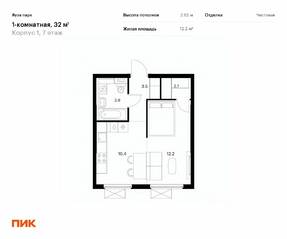 ЖК «Яуза парк (ПИК)», планировка 1-комнатной квартиры, 32.00 м²