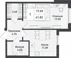 ЖК «Феникс», планировка 1-комнатной квартиры, 42.70 м²