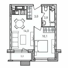 ЖК «Квартал Светлый», планировка 1-комнатной квартиры, 32.00 м²