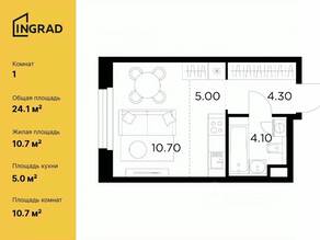 ЖК «Белый мыс», планировка студии, 24.10 м²