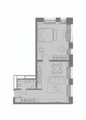 Апарт-комплекс «YE'S Primorsky», планировка 2-комнатной квартиры, 52.14 м²