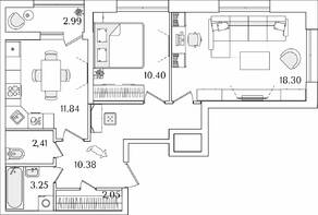 ЖК «БелАрт», планировка 2-комнатной квартиры, 60.13 м²