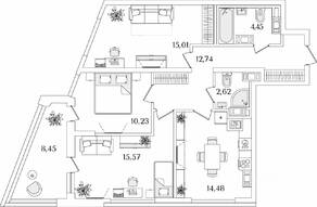 ЖК «Лайнеръ», планировка 3-комнатной квартиры, 79.33 м²