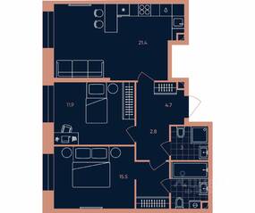 ЖК «ERA», планировка 3-комнатной квартиры, 63.30 м²
