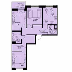 ЖК «ID Кудрово», планировка 3-комнатной квартиры, 67.17 м²
