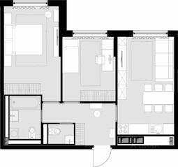 ЖК «Дом Malevich», планировка 2-комнатной квартиры, 57.00 м²