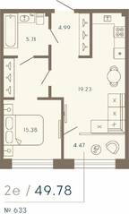 Апарт-комплекс «17/33 Петровский остров», планировка 1-комнатной квартиры, 49.78 м²