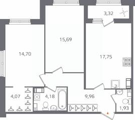 ЖК «Б15», планировка 2-комнатной квартиры, 69.94 м²