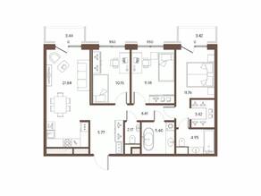 ЖК «Большой 67», планировка 3-комнатной квартиры, 83.98 м²