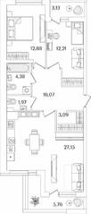 ЖК «Лайнеръ», планировка 2-комнатной квартиры, 76.20 м²