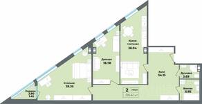 Апарт-комплекс «Лиговский, 127», планировка 2-комнатной квартиры, 118.41 м²