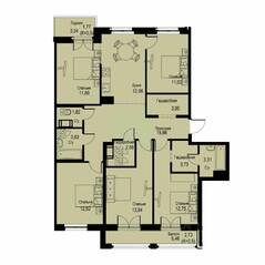 ЖК «ID Кудрово», планировка 4-комнатной квартиры, 114.60 м²