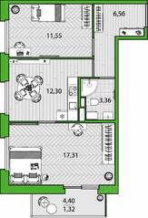 ЖК «FRIENDS», планировка 2-комнатной квартиры, 52.40 м²