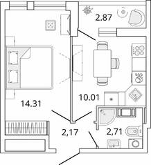 ЖК «Master Place», планировка 1-комнатной квартиры, 30.64 м²