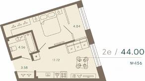 Апарт-комплекс «17/33 Петровский остров», планировка 1-комнатной квартиры, 44.00 м²