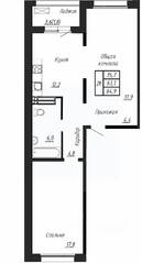 ЖК «Сибирь», планировка 2-комнатной квартиры, 64.90 м²