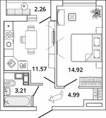 ЖК «Master Place», планировка 1-комнатной квартиры, 35.82 м²