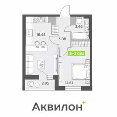 ЖК «Аквилон All in 3.0», планировка 1-комнатной квартиры, 37.83 м²