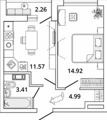 ЖК «Master Place», планировка 1-комнатной квартиры, 36.02 м²