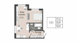 ЖК «Sertolovo Park», планировка 1-комнатной квартиры, 35.69 м²