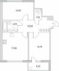 ЖК «Ясно. Янино», планировка 2-комнатной квартиры, 65.50 м²