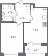 ЖК «Б15», планировка 1-комнатной квартиры, 39.09 м²