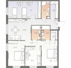 ЖК «Twelve», планировка 5-комнатной квартиры, 112.70 м²