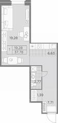 ЖК «AKZENT», планировка 1-комнатной квартиры, 37.78 м²