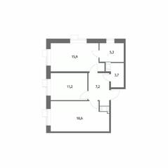 ЖК «Парусная 1», планировка 2-комнатной квартиры, 61.90 м²