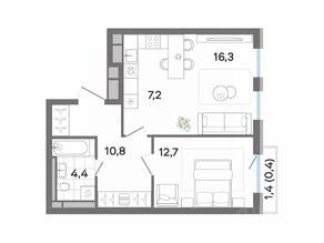 ЖК «G3 Театральный», планировка 2-комнатной квартиры, 51.80 м²