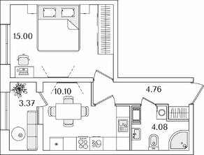 ЖК «БелАрт», планировка 1-комнатной квартиры, 35.63 м²