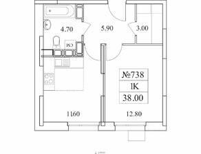 ЖК «Облака-2», планировка 1-комнатной квартиры, 38.00 м²