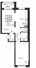 ЖК «Сибирь», планировка 2-комнатной квартиры, 62.20 м²
