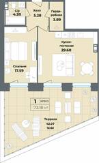 Апарт-комплекс «Лиговский, 127», планировка 1-комнатной квартиры, 73.18 м²