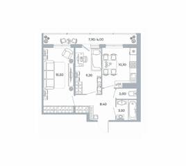 ЖК «Геометрия» (Кудрово), планировка 2-комнатной квартиры, 48.40 м²