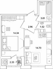 ЖК «БелАрт», планировка 1-комнатной квартиры, 38.53 м²