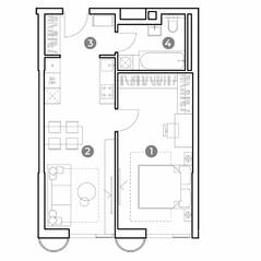 МФК «Nametkin Tower», планировка 1-комнатной квартиры, 46.80 м²