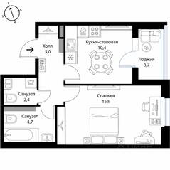 МЖК «Экография», планировка 1-комнатной квартиры, 40.30 м²