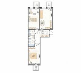 ЖК «Мануфактура James Beck», планировка 2-комнатной квартиры, 69.61 м²
