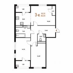 ЖК «Новое Летово», планировка 3-комнатной квартиры, 85.30 м²