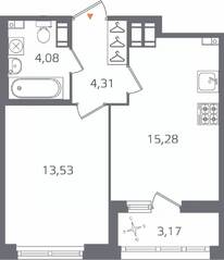 ЖК «Б15», планировка 1-комнатной квартиры, 38.79 м²
