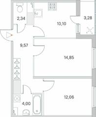 ЖК «Ясно. Янино», планировка 2-комнатной квартиры, 54.56 м²