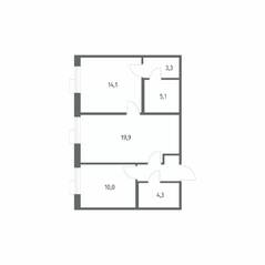 ЖК «Парусная 1», планировка 2-комнатной квартиры, 60.40 м²