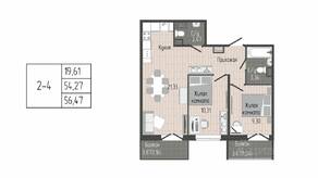 ЖК «Sertolovo Park», планировка 2-комнатной квартиры, 56.47 м²