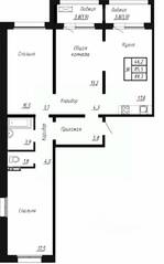 ЖК «Сибирь», планировка 3-комнатной квартиры, 89.30 м²