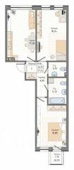 ЖК «Мануфактура James Beck», планировка 2-комнатной квартиры, 67.44 м²